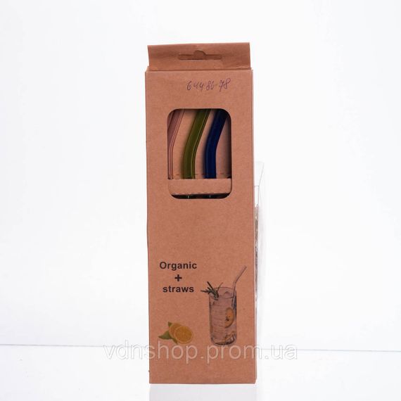 Набір скляних соломинок із щіточкою, багаторазові трубочки для коктейлів напоїв (3+1) 64486-78 | Зображення 1