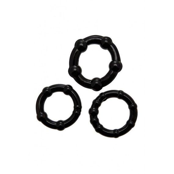 Набор эрекционных колец Wooomy Babooom cockring set, 3 размера, отлично тянутся, Черный