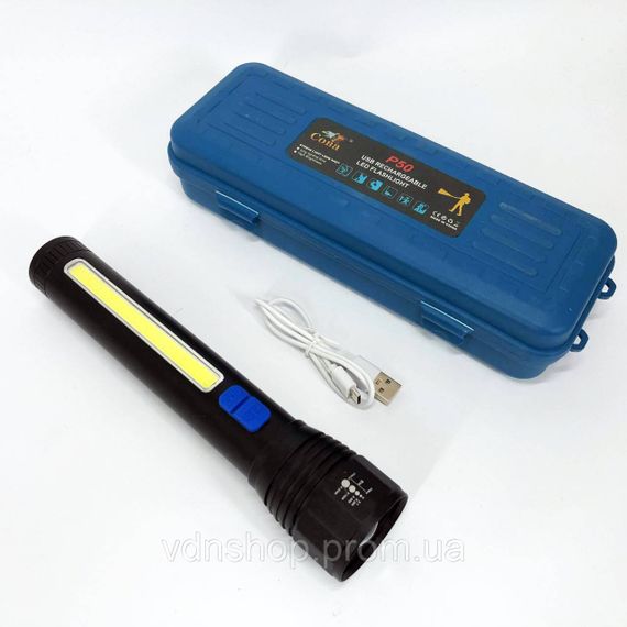 Светодиодный фонарик Аккумуляторный фонарь CB-C13-P50+COB, Портативный LED фонарь на батарее JT-97 | Зображення 2