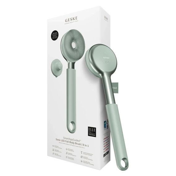 Звуковая светодиодная щетка для всего тела GESKE Sonic LED Full-Body Brush&Intensive Exfoliator 9в1 aquamarine, Зеленый