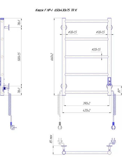 Рушникосушка Mario Класік F НР-I 660х420-75 мм з таймером-регулятором 2.3.0700.10.P | Зображення 1
