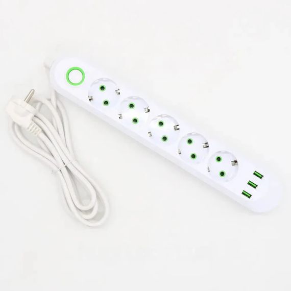 Мережевий фільтр-подовжувач 2м, 5 розеток, 3хUSB з швидкою зарядкою, Maxxter SPM5-G-6G (23457281401_324) | Зображення 8