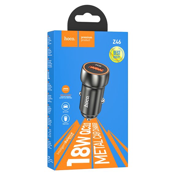 Набір АЗУ 12-24V HOCO Z46 + кабель Type-C, 1xUSB, 18W, кабель 1м, Black, Box | Зображення 1
