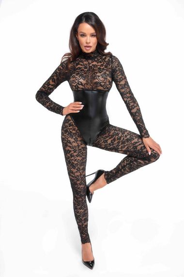 Комбінезон Noir Handmade F299 Enigma, 3XL, мереживо, довгий рукав, імітація корсета, доступ