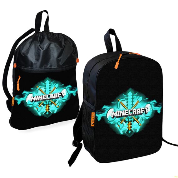 Шкільний рюкзак дитячий Minecraft + Сумка для взуття спортивної форми рюкзак-мішок для хлопчика (01723)