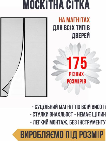 Москітна сітка для дверей на магнітах G 125*210 см | Зображення 1