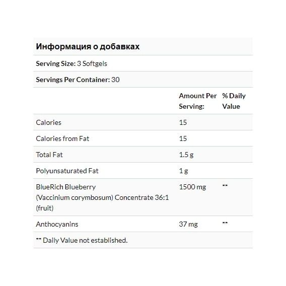 Комплекс для профілактики зору Natural Factors BlueRich, Super Strength, Blueberry Concentrate 500 mg 90 Softgels NFS04516 | Зображення 2