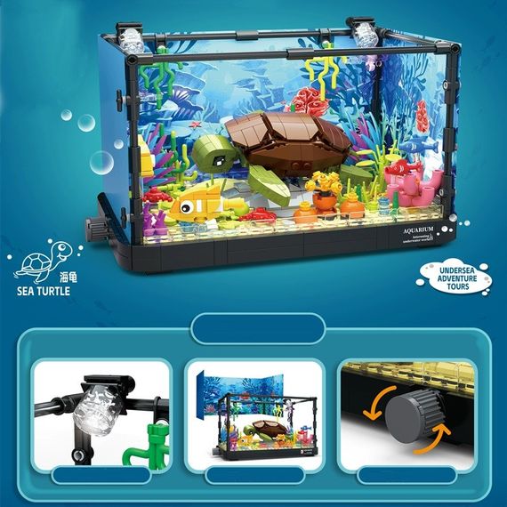 Конструктор A-Toys 7024 "Аквариум с черепахой рыбами и растениями" 753 дет со светом | Зображення 1