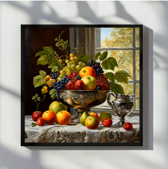 Набор для вышивки крестом JOZYSH "Натюрморт с фруктами и серебром" 14CT, 40x40 см, канва Аида с нанесенным рисунком | Зображення 7