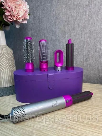 Стайлер + Коробка 5в1 HAIR BRUSH Styler для різних типів волосся з функціями надання об'єму, випрямлення, укладання Фіолетовий