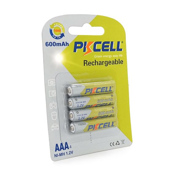 Аккумулятор PKCELL 1.2V AAA 600mAh NiMH Rechargeable Battery, 4 штуки в блистере цена по блистеру, Q12