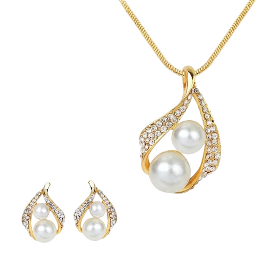 Комплект серьги с подвеской Primolux "Pearls" - Gold