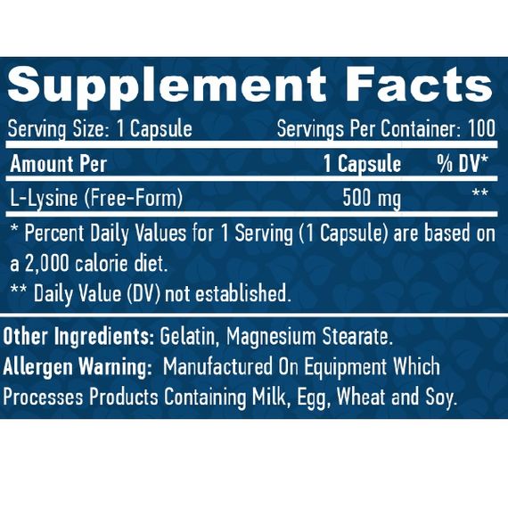 Амінокислота Лізін Haya Labs L-Lysine 500 mg 100 Caps | Зображення 1