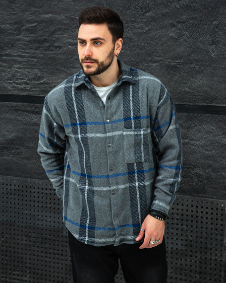 Рубашка байка Топ серо-синий S