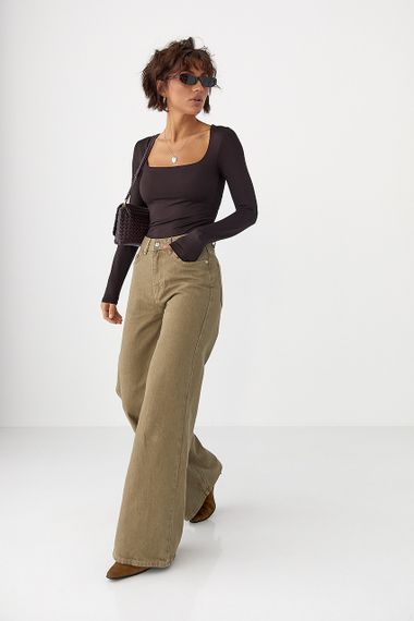 Широкі джинси Palazzo з високою талією - світло-коричневий цвет, 34р (є розміри) | Зображення 2