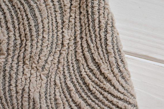 Жаккардовый чехол на диван + 2 кресла Volna с юбкой, ванильный | Зображення 1