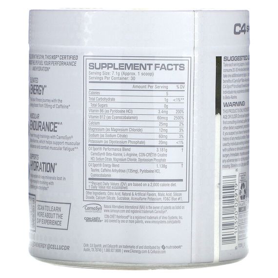 Предтренировочный комплекс Cellucor C4 Sport NEW Pre-Workout, 213 g (Blue Raspberry) | Зображення 2