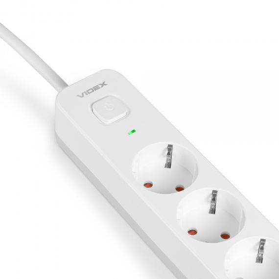Мережевий подовжувач VIDEX ONCORD з/з 4п 3м (3x1.5мм) 3.4А USB(QC3.0) +USB-C(PD20W) з кнопкою White | Зображення 2