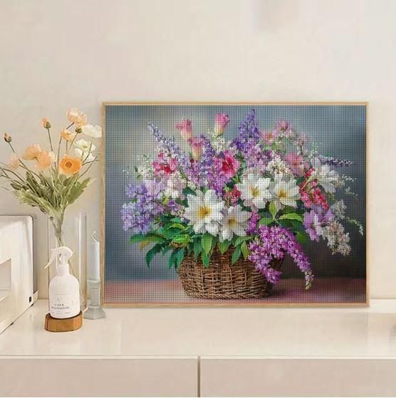 Набор для вышивки крестом JOZYSH «Цветочная палитра в корзине» 14CT, 30x40 см, канва Аида с нанесенным рисунком | Зображення 4