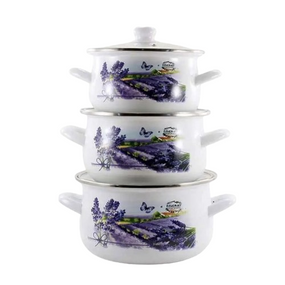 Набір каструль 3 п-р (2,0л 3,0л 3,5л) емальовані Лаванда ОПТИМА