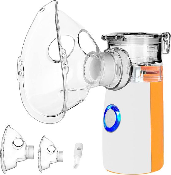 Небулайзер ультразвуковий портативний, аерозольний інгалятор для дітей та дорослих з масками та мундштуком для дому помаранчевий