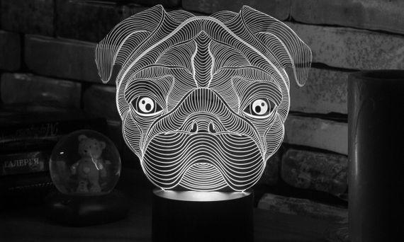 Акриловый светильник-ночник Мопс белый tty-n001420