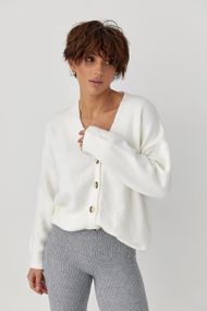 В'язаний кардиган на ґудзиках з V-подібним вирізом - білий цвет, ONE SIZE (є розміри)