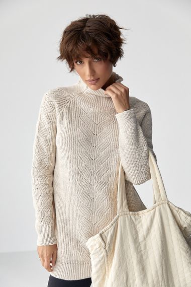 В'язаний жіночий светр із косичками - бежевий цвет, ONE SIZE (є розміри) | Зображення 4