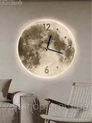 Настінний годинник "Місяць" з LED підсвічуванням NCH-50-50  АРАБСЬКІ+ТОЧКИ