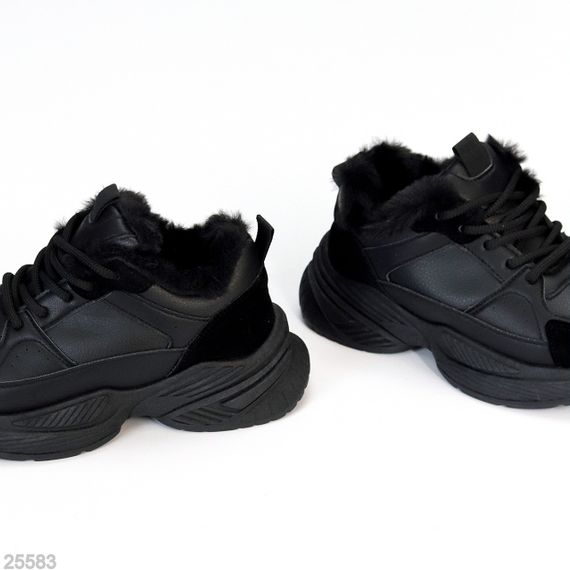 Комбіновані зимові прогулянкові чорні кросівки | Зображення 4