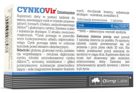 Мікроелемент Цинк для спорту Olimp Nutrition Cynkovir Immuno 30 Tabs | Зображення 1