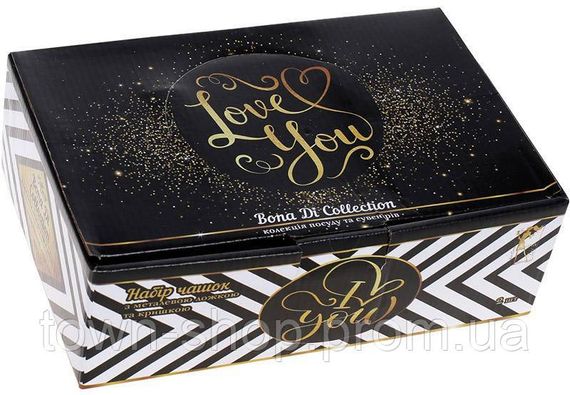 Набор 2 фарфоровых кружки "Love You" 380мл с крышкой и ложкой BD-927-220 | Зображення 4