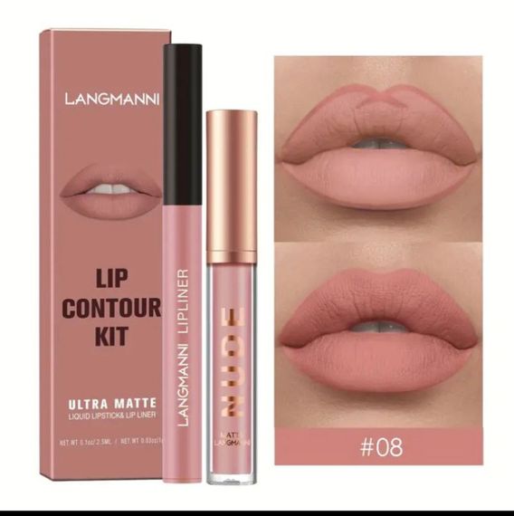 Набір 2 в 1 (рідка матова помада і контурний олівець) Langmanni №08