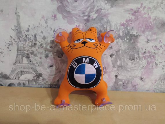 Игрушка кот Саймона в машину c вышивкой BMW бмв оранжевый подарок автомобилисту 02238