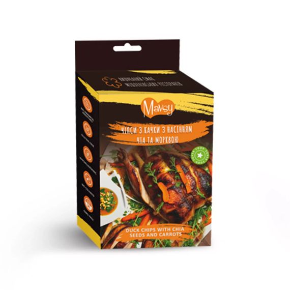 Ласощі для собак від 3-х місяців Mavsy Refined jerky DUCK CHIPS WITH CHIA SEEDS AND CARROTS чіпси з качки з насінням чіа та моркво