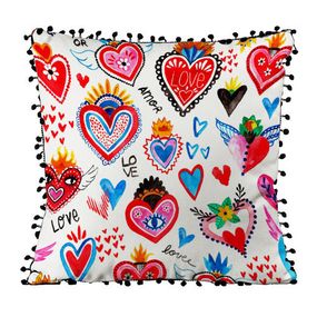 Подушка із мішковини з помпонами Love Amor 45x45 см (45PHBP_22L001)
