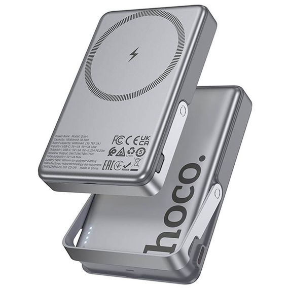 Портативний ЗП Power Bank Hoco Q36A Sunlight magnetic suction+holder PD20W з БЗП 10000 mAh Metal grey