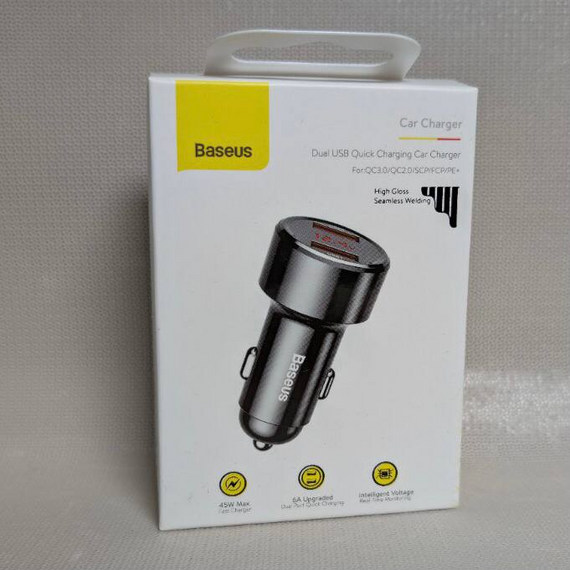 Автомобильная зарядка Baseus BS-C20A-X 45W, 2 USB, быстрая и компактная, черная