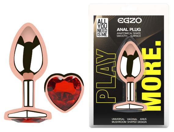 Анальная пробка с кристаллом EGZO - Rose Gold Heart Plug Red size M Sex Aura