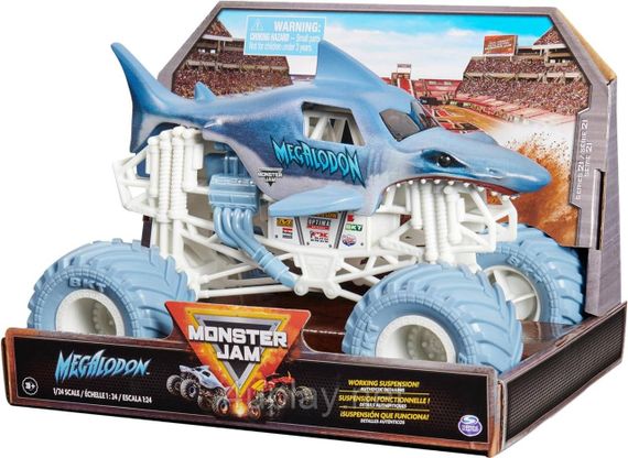 Оригинал Monster Jam Megalodon Монстр-трак 1:24 Акула Мегалодон Металлический кузов