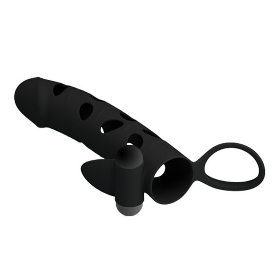 Насадка на член - Pretty Love Penis Sleeve With Ball Strap 5.98" Black Sex Aura | Зображення 3