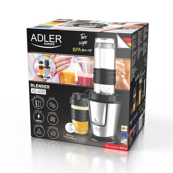 Блендер портативний Adler AD 4081, 2 пляшки 570/400 мл 800 Вт охолодження | Зображення 9