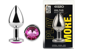 Анальная пробка с кристаллом EGZO - Silver Round Plug Rose size M Sex Aura
