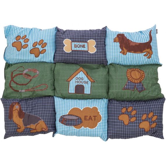 Матрац Trixie для собак Patchwork з собачками флісовий наповнювач синій/зелений мікрофібра 80х55 см | Зображення 1