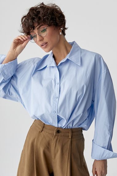 Широка класична сорочка на ґудзиках - блакитний цвет, ONE SIZE (є розміри)