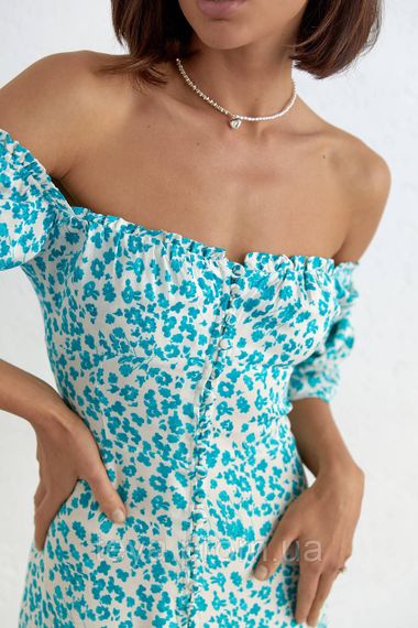 Літнє плаття на ґудзиках і з відкритими плечима колір бірюзовий FL_000208 | Зображення 3