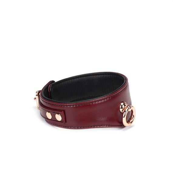 Шкіряний нашийник з повідцем Liebe Seele Wine Red Curved Collar, замок-сердечко Sex Aura | Зображення 3