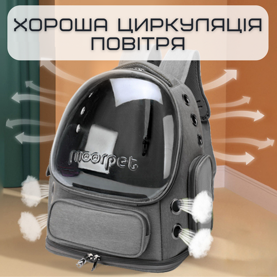 Прозорий Рюкзак Переноска Для Котів Сумка з Ілюмінатором Для Перевезення Тварин до 7 кг Сіра | Зображення 5