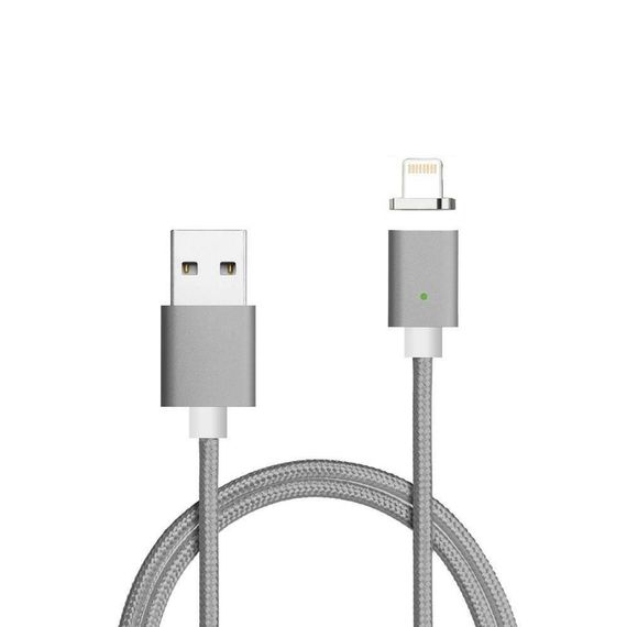 Магнітний кабель USB 2.0/Lighting, 1m, 2А, індикатор заряду, тканинне обплетення, знімач, Gray, Blister ( під наконечник 8752 )
