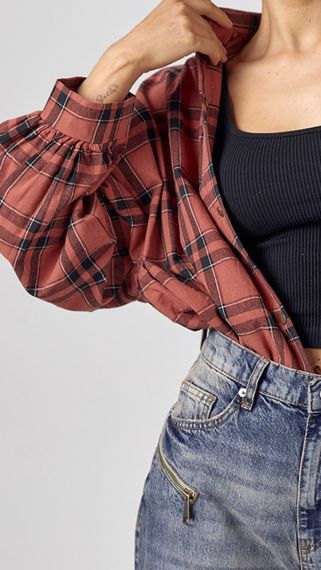 Картата сорочка на кнопках із накладною кишенею - теракотовий цвет, ONE SIZE (є розміри) | Зображення 3